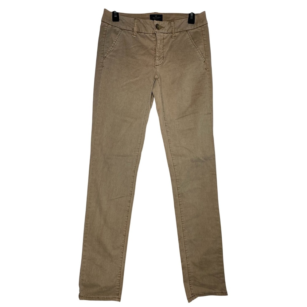 American Eagle Outfitters Skinny Chino Pants Tan Khaki Size 4 Long Stretch